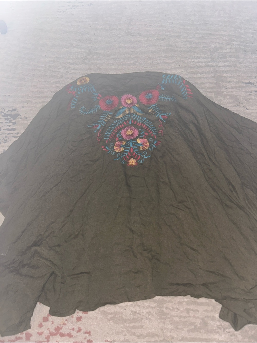 Umgee Black Tunic with Pink, Blue and Yellow Floral Embroidery